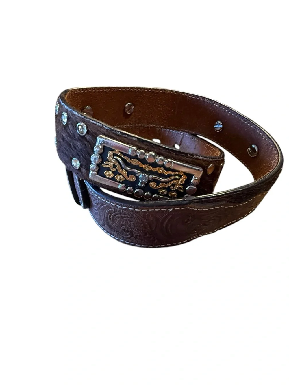 3D Youth Size 26 Western Tooled Leather Belt with Decorative Trim - Brown